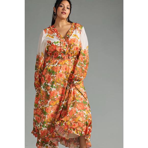 Anthropologie Vineet Bahl Floral Long-Sleeve Tiered Midi Maxi Dress - Picture 6 of 13